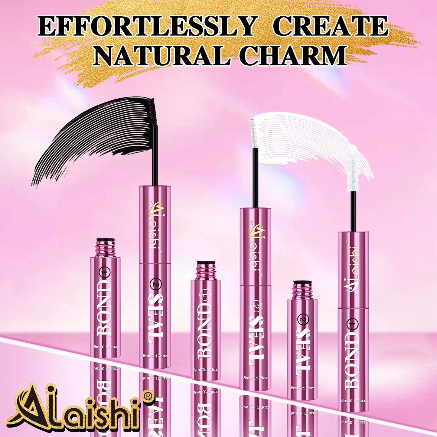 AlLAlSHI 2-in-1 Bond & Seal Cosmetic Eyelash Adhesive, Black/White Waterproof Gentle Lightweight Long-Lasting Strong Hold Glue for Individual Cluster Lashes, DIY Eyelash Extensions Beauty Product for Self-Application
