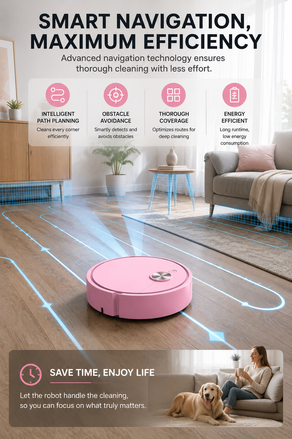 3-in-1 Smart Robot Vacuum & Mop – Powerful Suction for Effortless Daily Cleaning