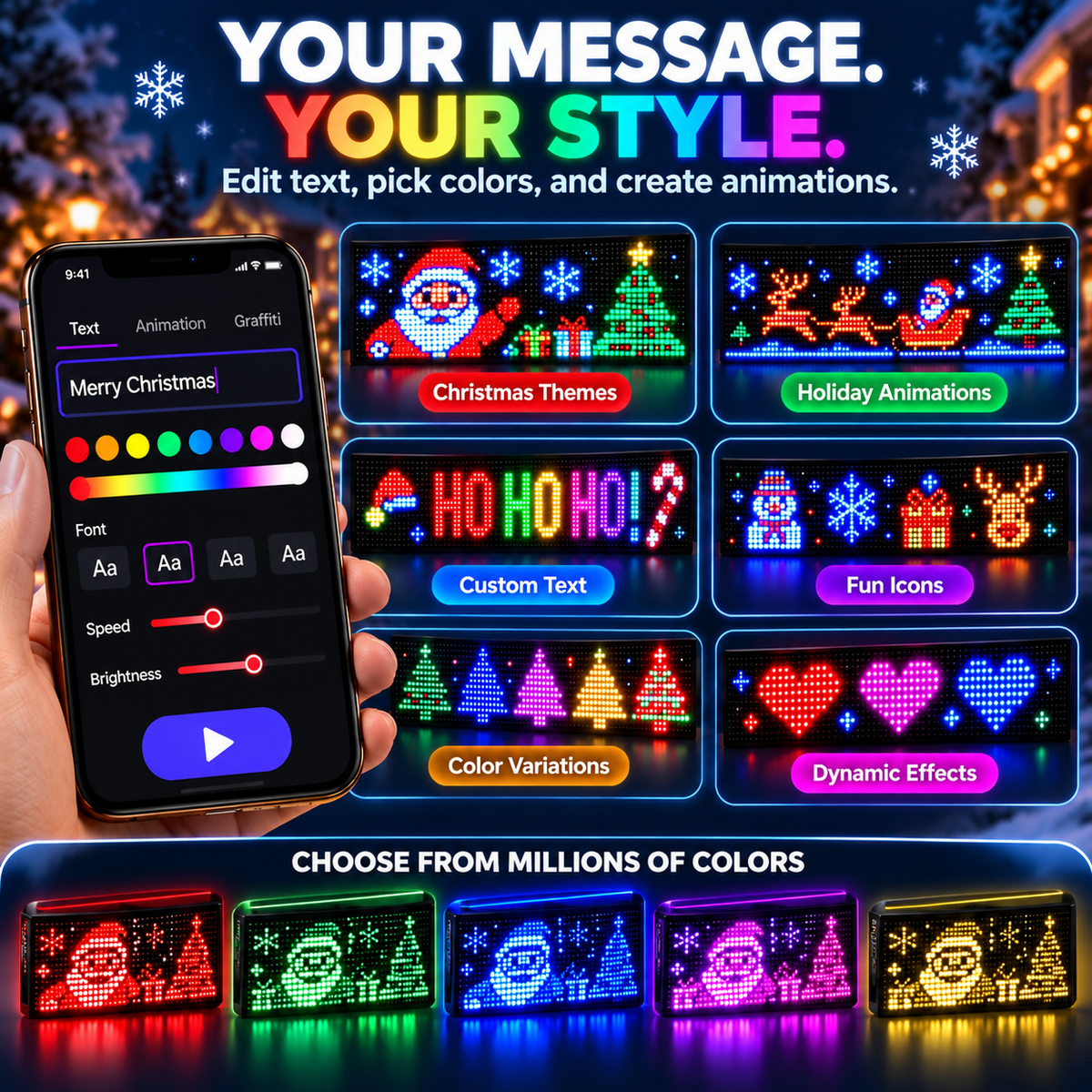🚗 Smart LED Pixel Car Display – Custom Text, Colors & Animations