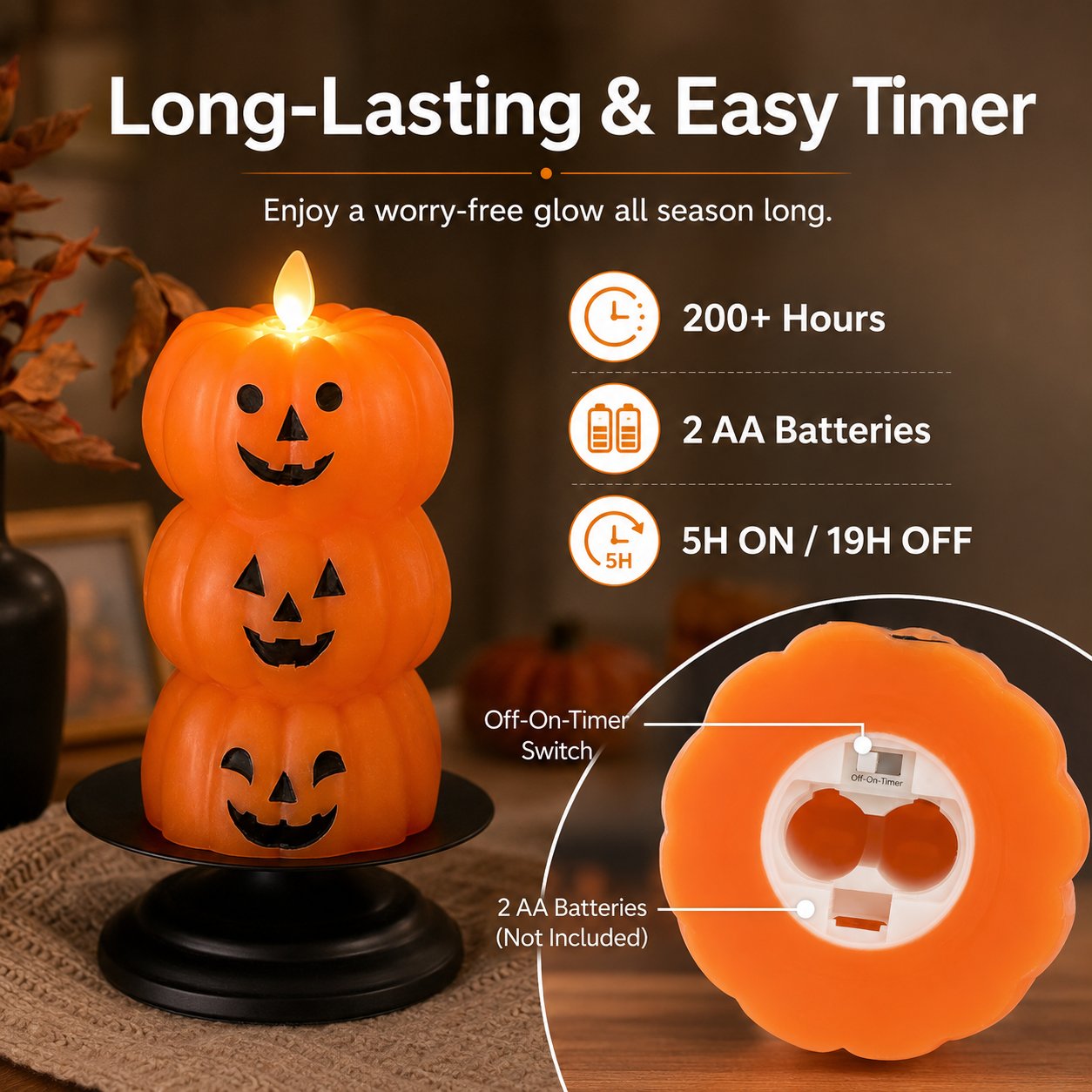 Three Tiered Halloween Pumpkin Flameless Candle Centerpiece