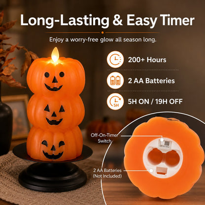 Three Tiered Halloween Pumpkin Flameless Candle Centerpiece