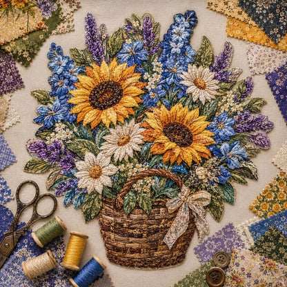 🌸Floral Basket Patchwork DIY Kit | 3D Layered Fabric Flower Art Craft for Home Decor & Gifts