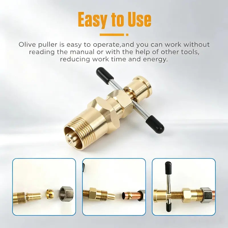 ✨Compression Sleeve Puller Tool for 1/2' & 3/4' Brass Pipes, Rust-Resistant Ferrule Remover, Pipe Ring Extraction Kit for Corroded/Frozen Supply Stops, Removes Nut & Ferrule Safely – No Pipe Damage (Fits NPT 1/2', 3/4')