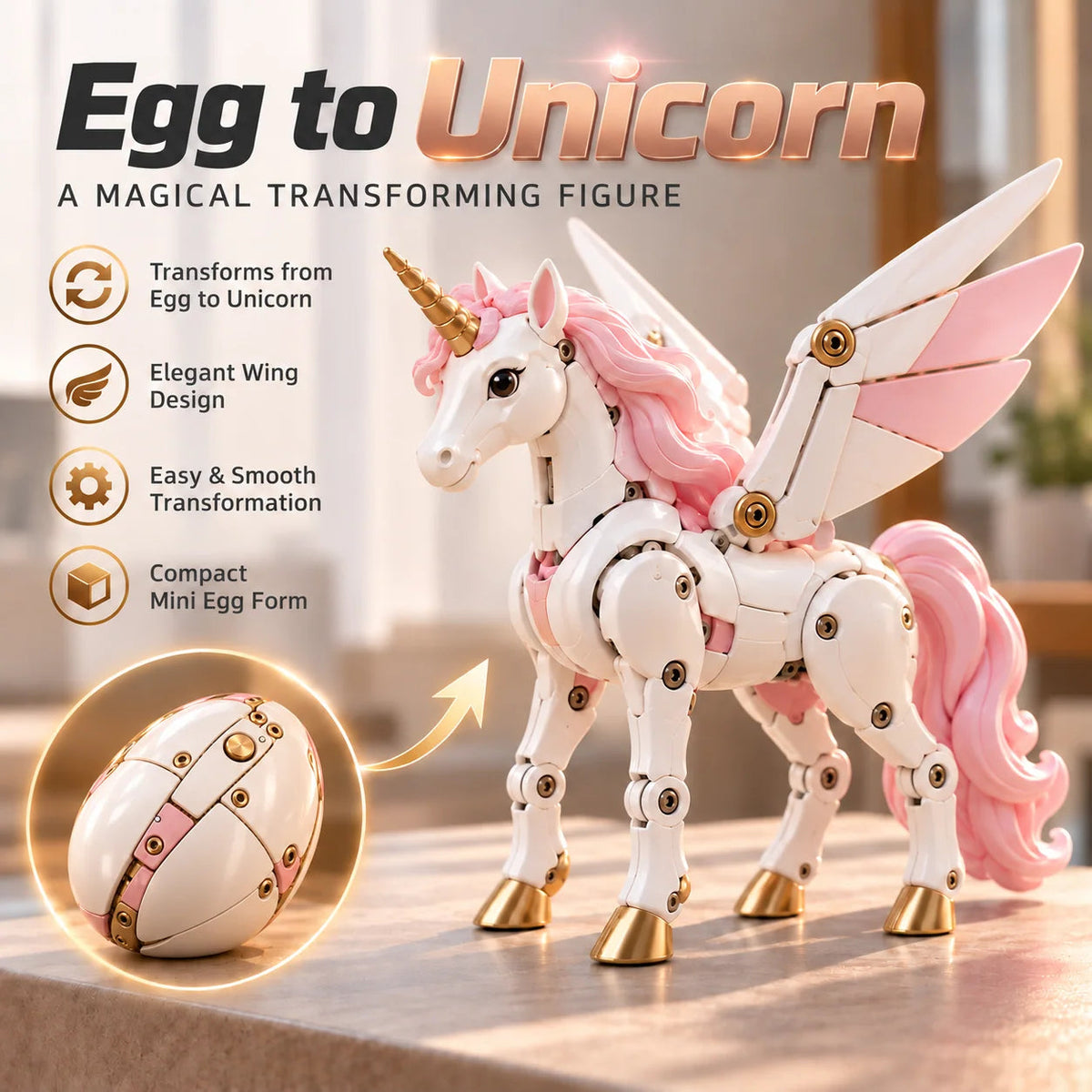🦄 2-in-1 Transforming Mechanical Unicorn Egg – Winged Fantasy Figure🥚