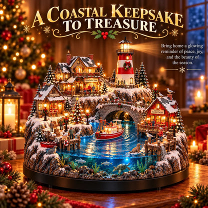 🔥 LAST DAY 50% OFF 🔥 Harborlight Christmas™ — Lighted Coastal Village with Lighthouse, Fishing Boat & Underwater Scene ✨