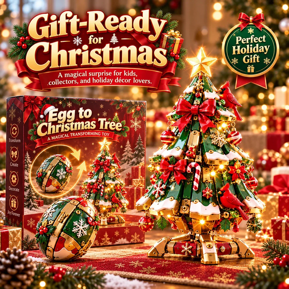 🔥 Last Day 50% Off 🔥 Egg-to-christmas Tree™ Magical Transforming Toy – Cardinal Christmas Tree Holiday Gift 🎄🎁✨