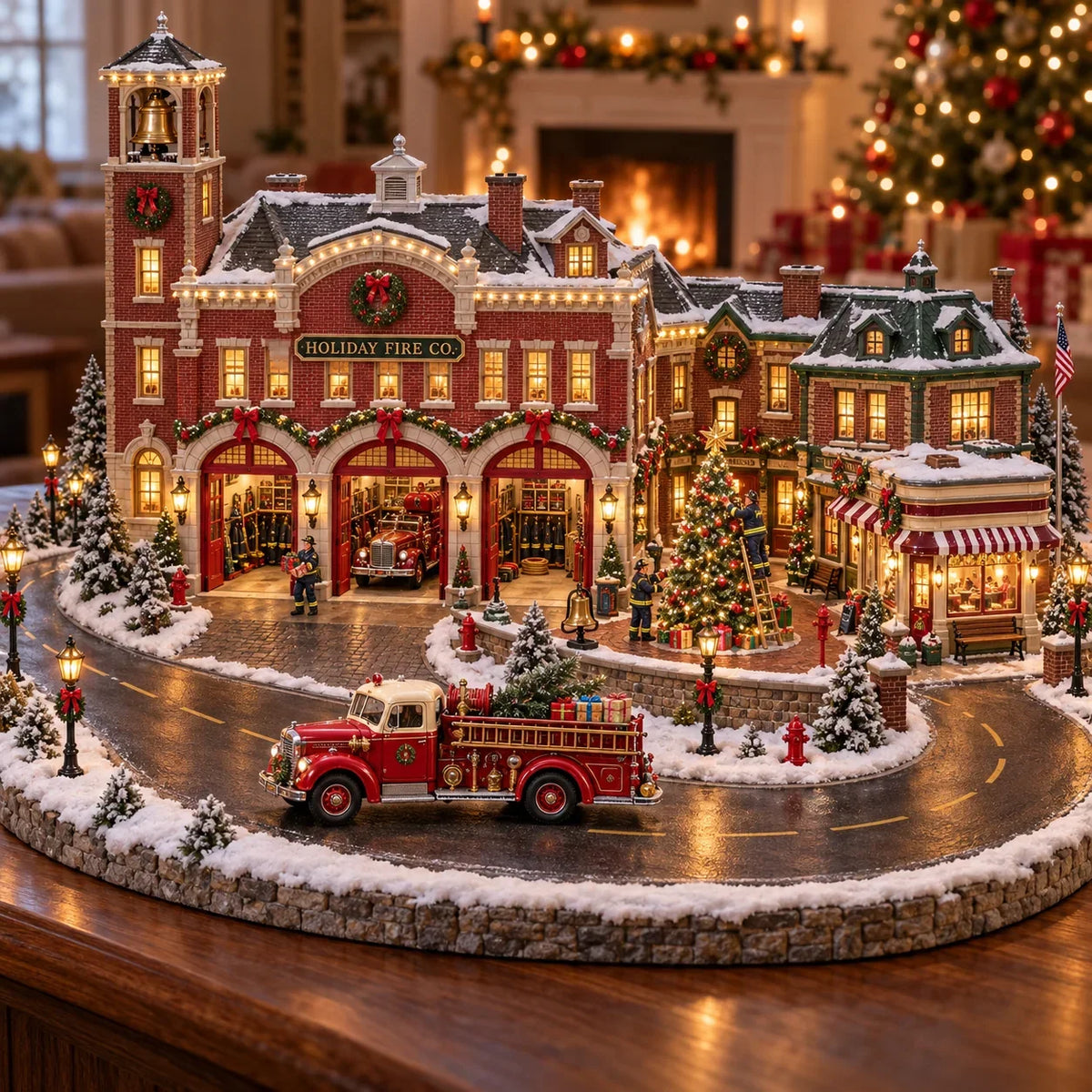 Christmas Fire Rescue Village 🚒🎄 – Lighted Holiday Scene Featuring Festive Firefighters 🚒✨