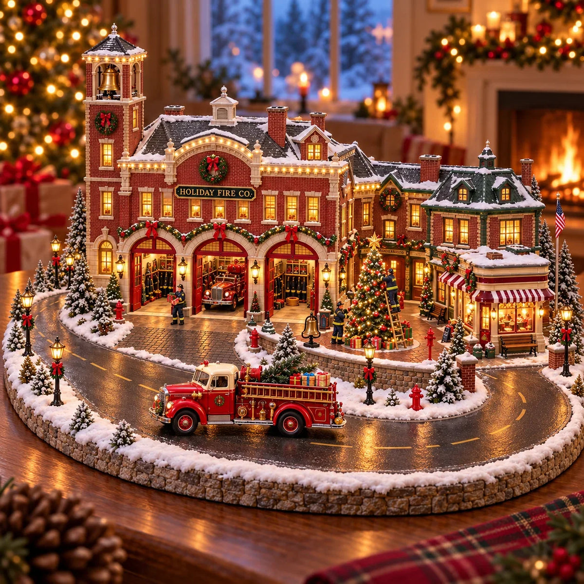 Christmas Fire Rescue Village 🚒🎄 – Lighted Holiday Scene Featuring Festive Firefighters 🚒✨