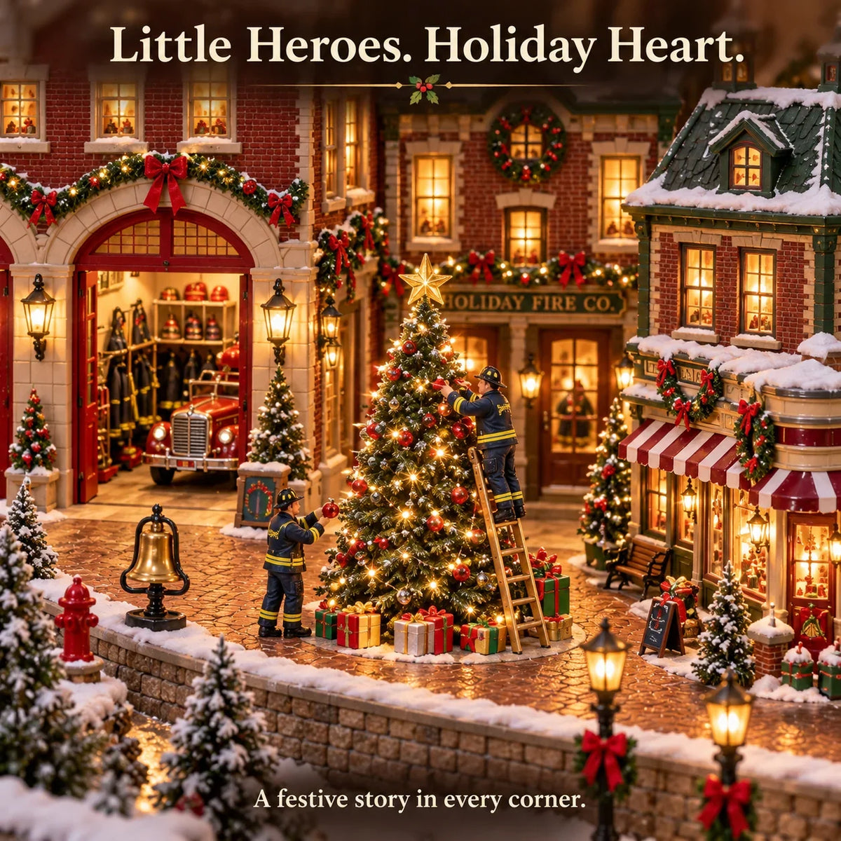 Christmas Fire Rescue Village 🚒🎄 – Lighted Holiday Scene Featuring Festive Firefighters 🚒✨
