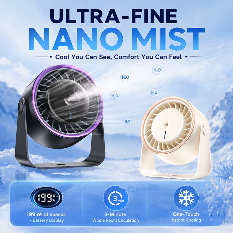 🏆80K+ SOLD🥇2026 SUMMER 49% OFF🔥Rechargeable Ice Misting Silent Cooling Fan