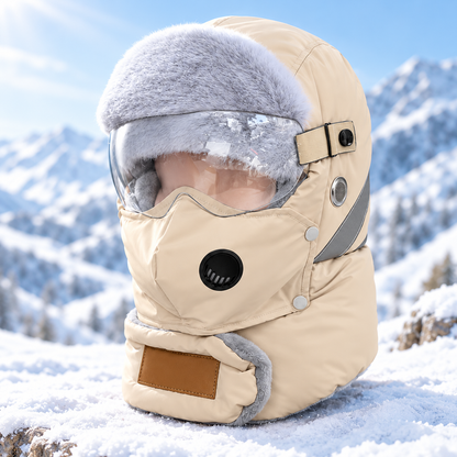 Winter Thermal Ushanka Hat with Detachable Face Mask and Goggles - 5-in-1 Windproof Cold Weather Gear