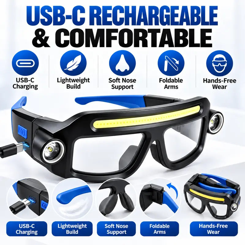 🎁 Rechargeable LED Glasses Light – Hands-Free Lighting for Repairs & Outdoor Adventures