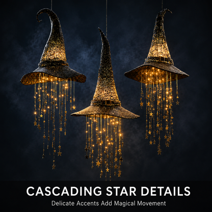 🧙‍♀️ Lighted Witch Hat Hanging Chime ✨ Battery-Powered Halloween Décor with Remote Control
