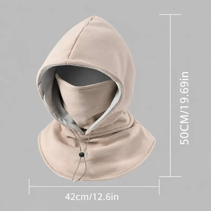 Unisex Cold Weather Fleece Balaclava Hat - Thick Fleece Linings, Windproof Full Face Cover with Hood & Neck Gaiter