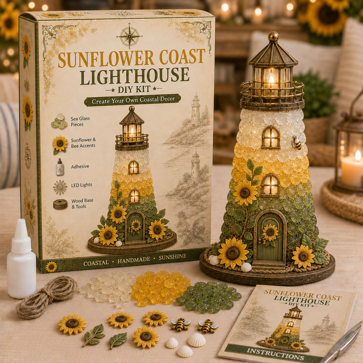 🌊🧜‍♀️✨ DIY Sea Glass Lighthouse Kit 🎨🗼– Light-Up Coastal Craft & Handmade Home Decor 🏠💡🏖️