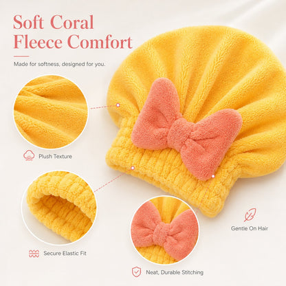 Soft Coral Fleece Hair Drying Cap With Cute Bow🎀