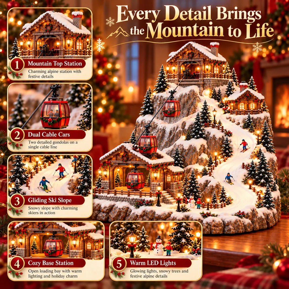 🔥 LAST DAY 49% OFF 🔥 Animated Christmas Mountain Cable Car Village™ – Lighted Alpine Ski Resort Scene with Moving Gondolas & Cozy Holiday Chalets ✨