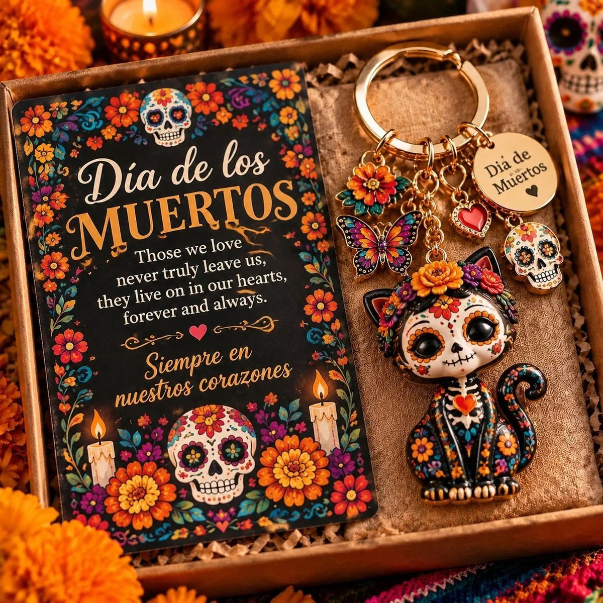 🌼 Día de Muertos Charm Keychain | 4 Colorful Floral & Skull-Inspired Styles 🎁