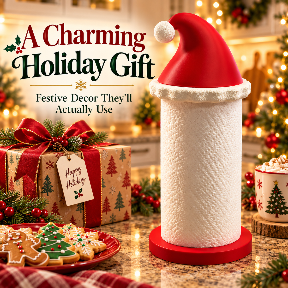 50% OFF🎅🎄 Santa Hat Paper Towel Holder – Festive Christmas Kitchen Decor 🎁