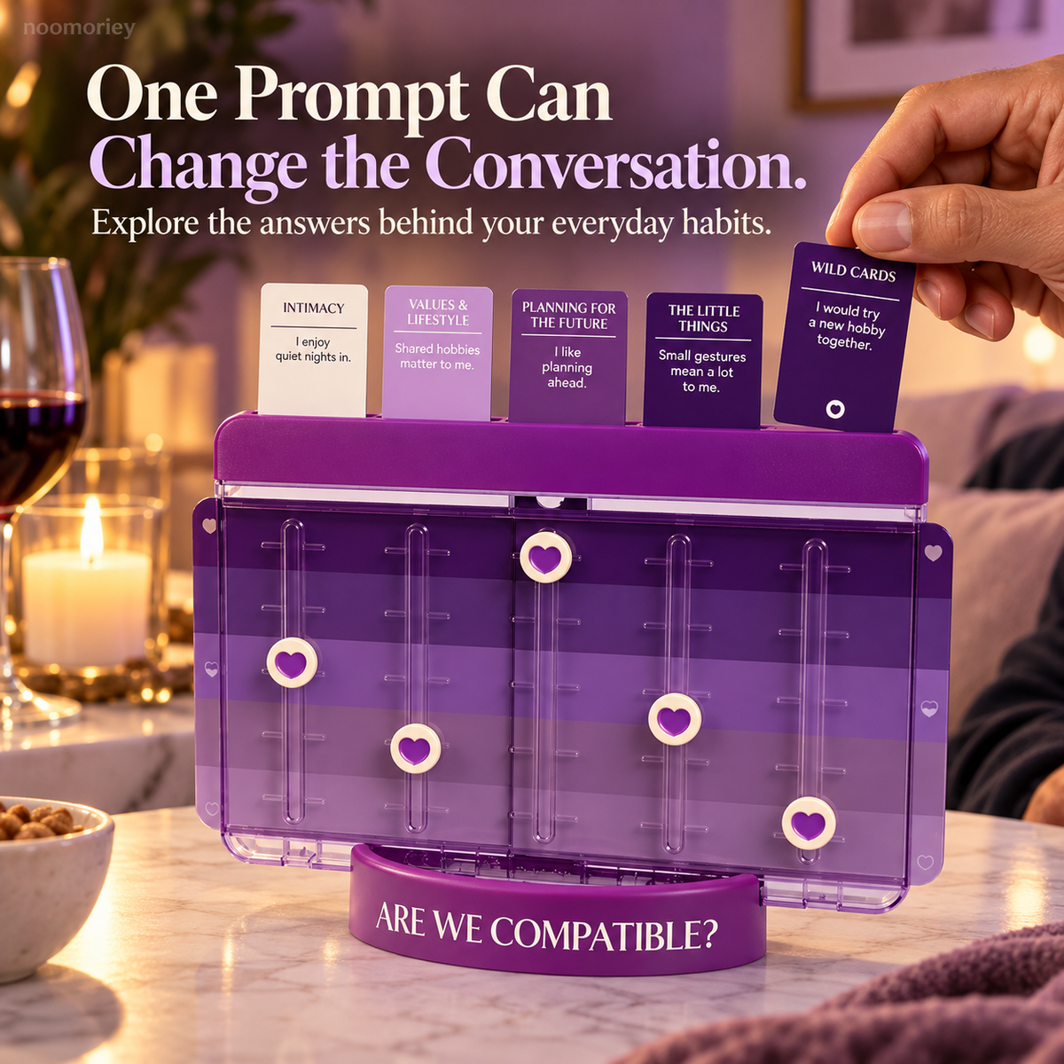 💜 Are We Compatible? Couples Conversation Game – Heart-Slider Board for Date Nights & Meaningful Moments