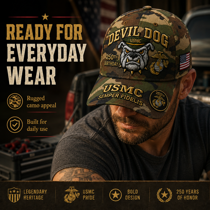 Handmade Embroidered Devil Dog USMC 250th Birthday Commemorative Cap 🇺🇸(🔥Buy 2 FREE SHIPPING)