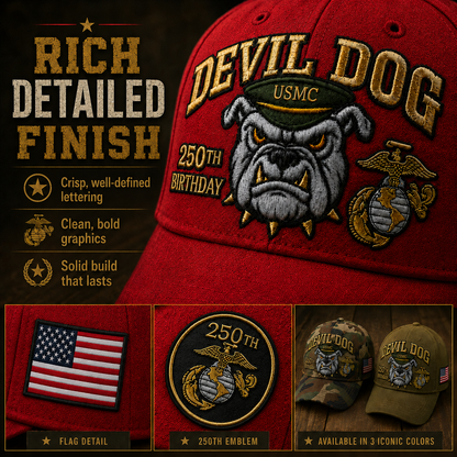 Handmade Embroidered Devil Dog USMC 250th Birthday Commemorative Cap 🇺🇸(🔥Buy 2 FREE SHIPPING)