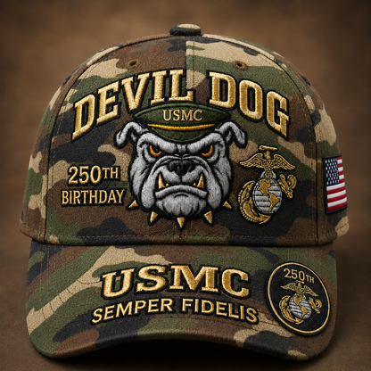 Handmade Embroidered Devil Dog USMC 250th Birthday Commemorative Cap 🇺🇸(🔥Buy 2 FREE SHIPPING)