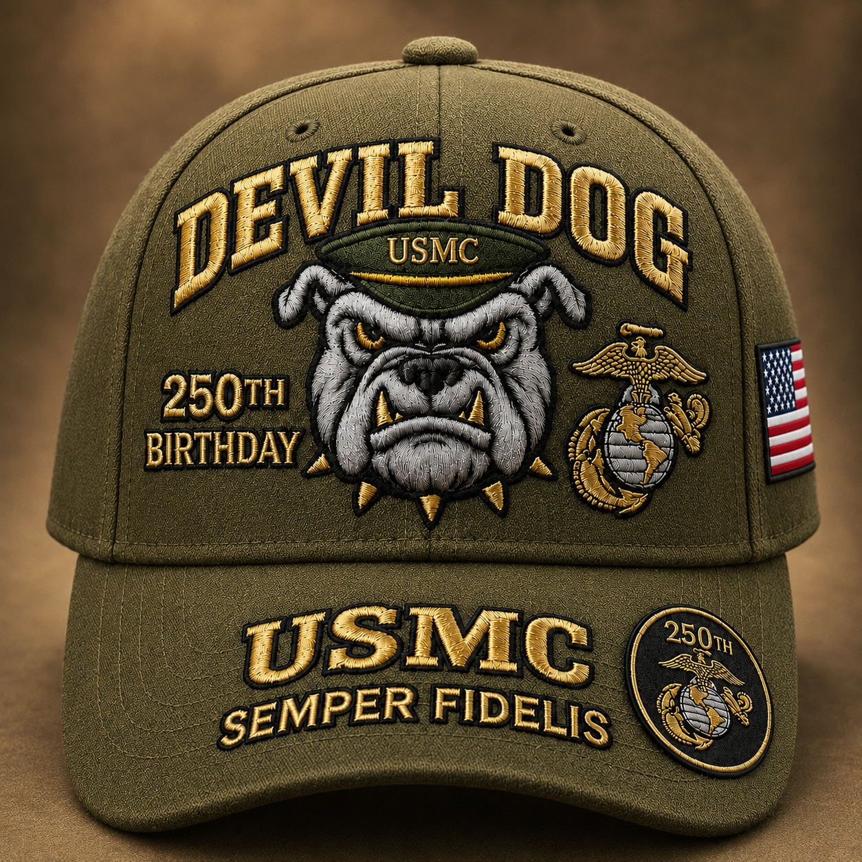 Handmade Embroidered Devil Dog USMC 250th Birthday Commemorative Cap 🇺🇸(🔥Buy 2 FREE SHIPPING)