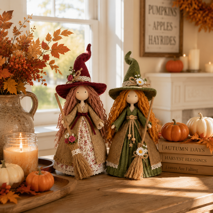 🍂🧙‍♀️ Whimsical Harvest Witch Doll Pair