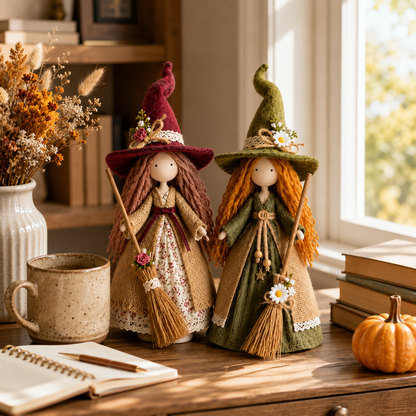 🍂🧙‍♀️ Whimsical Harvest Witch Doll Pair