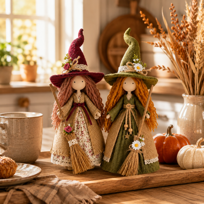 🍂🧙‍♀️ Whimsical Harvest Witch Doll Pair