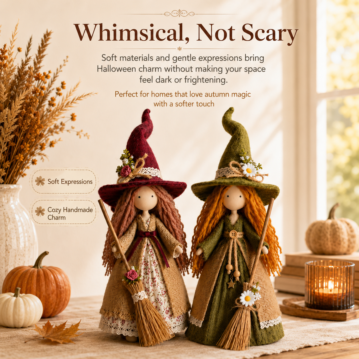 🍂🧙‍♀️ Whimsical Harvest Witch Doll Pair