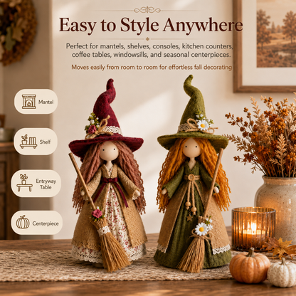🍂🧙‍♀️ Whimsical Harvest Witch Doll Pair