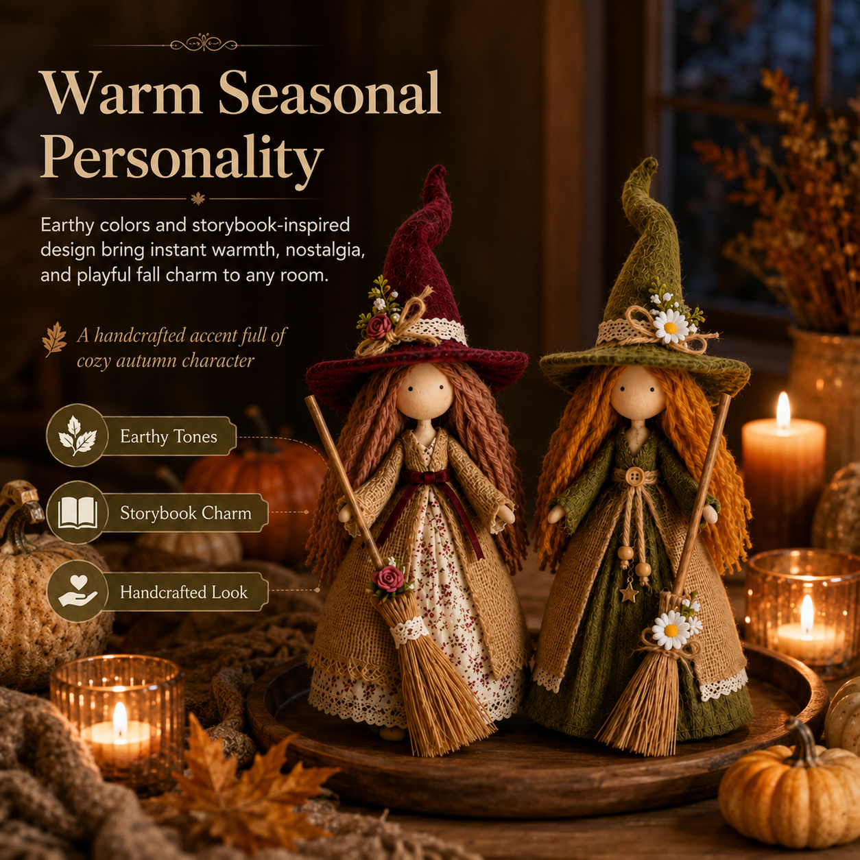 🍂🧙‍♀️ Whimsical Harvest Witch Doll Pair