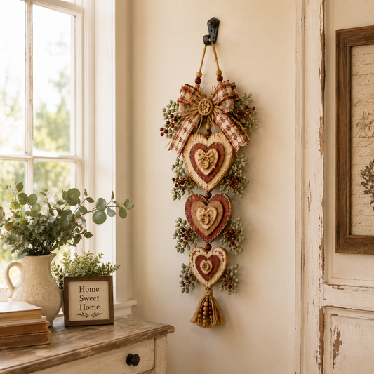💖 Vintage Farmhouse Heart Wall Hanging – Rustic Layered Decor for a Warm & Cozy Home