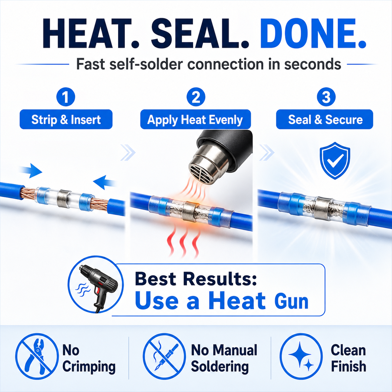 ⚡Solder-Seal Heat-Shrink Butt Terminals – Waterproof, Self-Solder, Bulk Pack