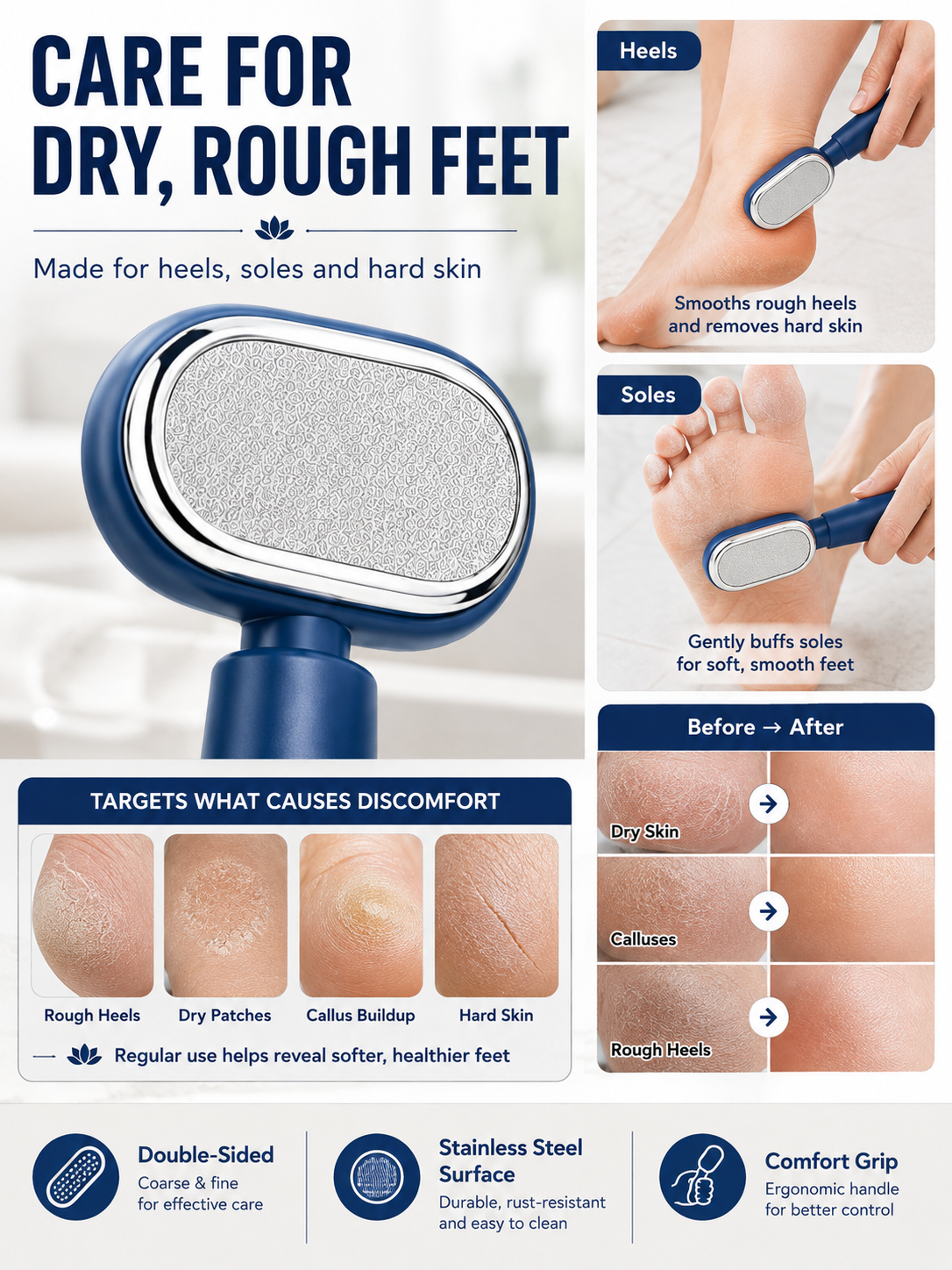 ✨ Professional Foot Callus Remover – Dual-Sided Stainless Steel Pedicure Tool for Smooth, Soft Feet