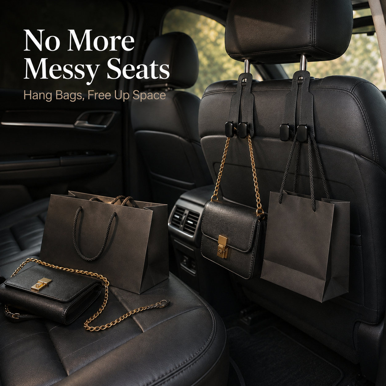 🚗 4-Pack Car Seat Back Hooks – Premium Bag Holder Organizer for Purses, Groceries & Jackets