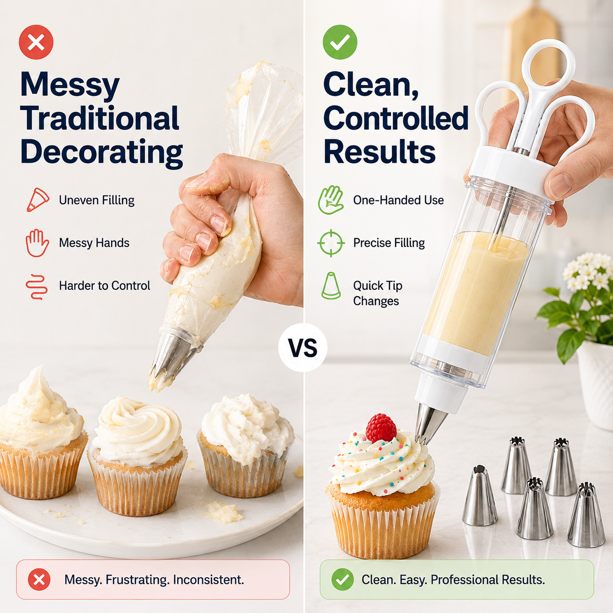 Stainless Steel Cake Decorating Gun Kit – 6 Icing Nozzles & Pastry Piping Set for Cakes, Cupcakes & Desserts