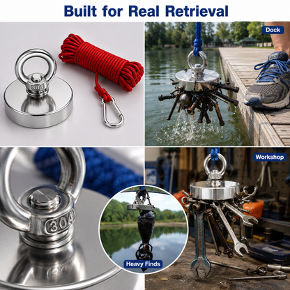 🧲 Heavy Duty Fishing Magnet – Strong Retrieval Magnet with Countersunk Eyebolt