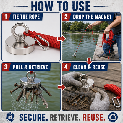 🧲 Heavy Duty Fishing Magnet – Strong Retrieval Magnet with Countersunk Eyebolt