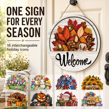 🔥 LAST DAY 50% OFF — 🏡16-Piece Interchangeable Welcome Sign for Front Door ✨ Seasonal Decor for Every Occasion🌸