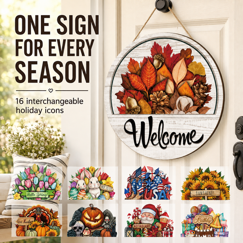 🔥 LAST DAY 50% OFF — 🏡16-Piece Interchangeable Welcome Sign for Front Door ✨ Seasonal Decor for Every Occasion🌸