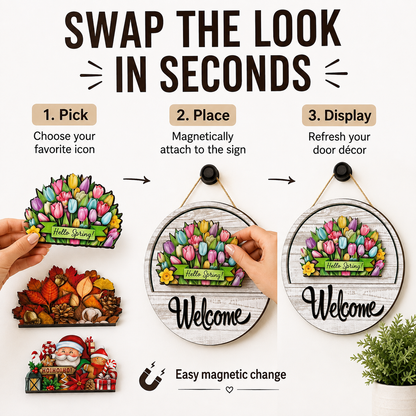 🔥 LAST DAY 50% OFF — 🏡16-Piece Interchangeable Welcome Sign for Front Door ✨ Seasonal Decor for Every Occasion🌸