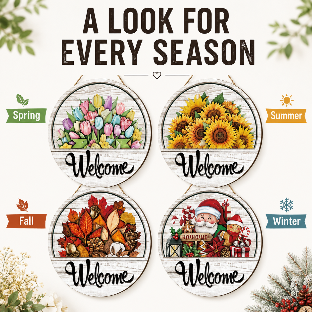 🔥 LAST DAY 50% OFF — 🏡16-Piece Interchangeable Welcome Sign for Front Door ✨ Seasonal Decor for Every Occasion🌸