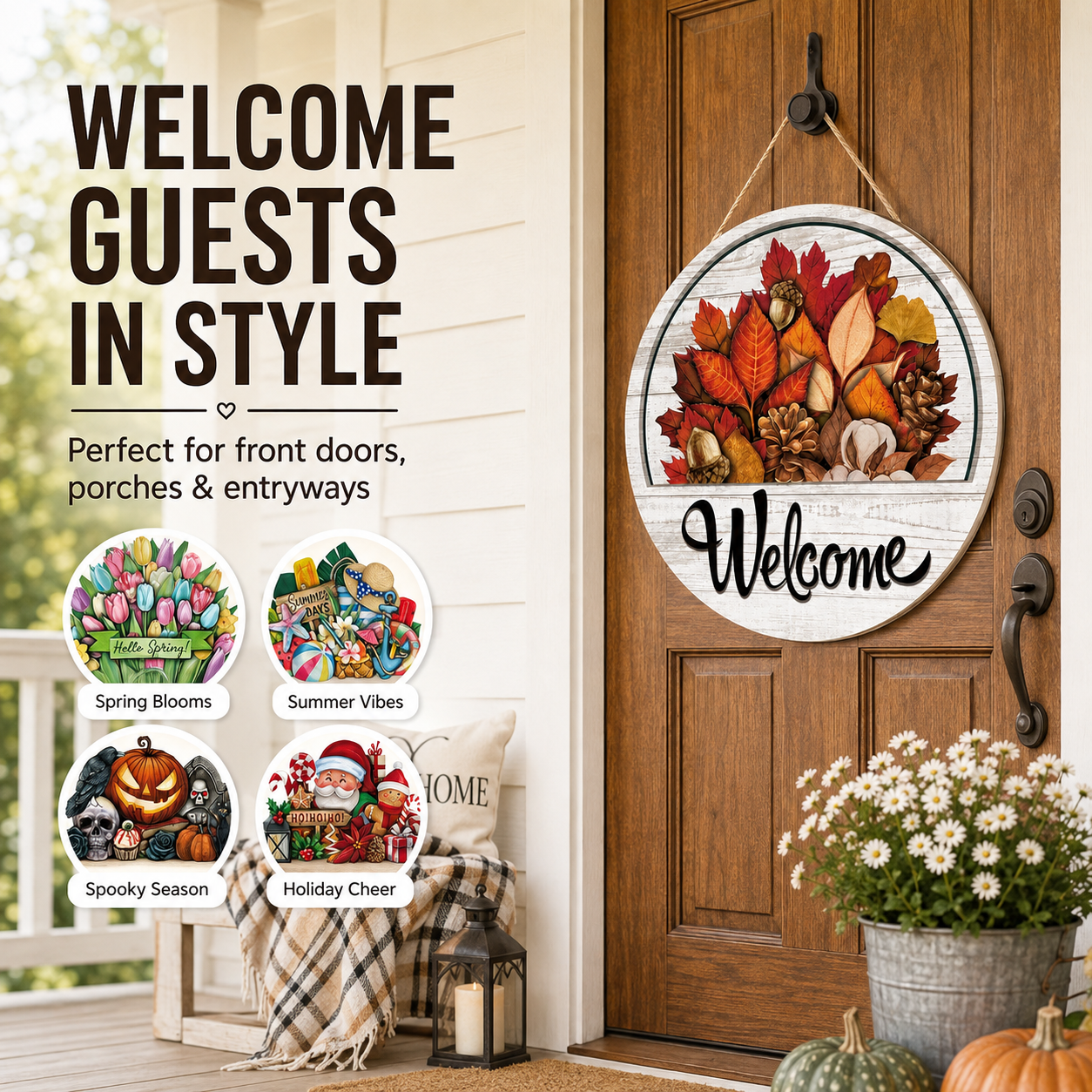 🔥 LAST DAY 50% OFF — 🏡16-Piece Interchangeable Welcome Sign for Front Door ✨ Seasonal Decor for Every Occasion🌸