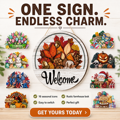 🔥 LAST DAY 50% OFF — 🏡16-Piece Interchangeable Welcome Sign for Front Door ✨ Seasonal Decor for Every Occasion🌸