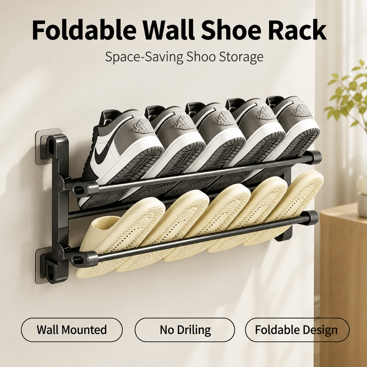 🔥Foldable Wall-Mounted Shoe Rack👞 – Space-Saving Storage for Small Spaces