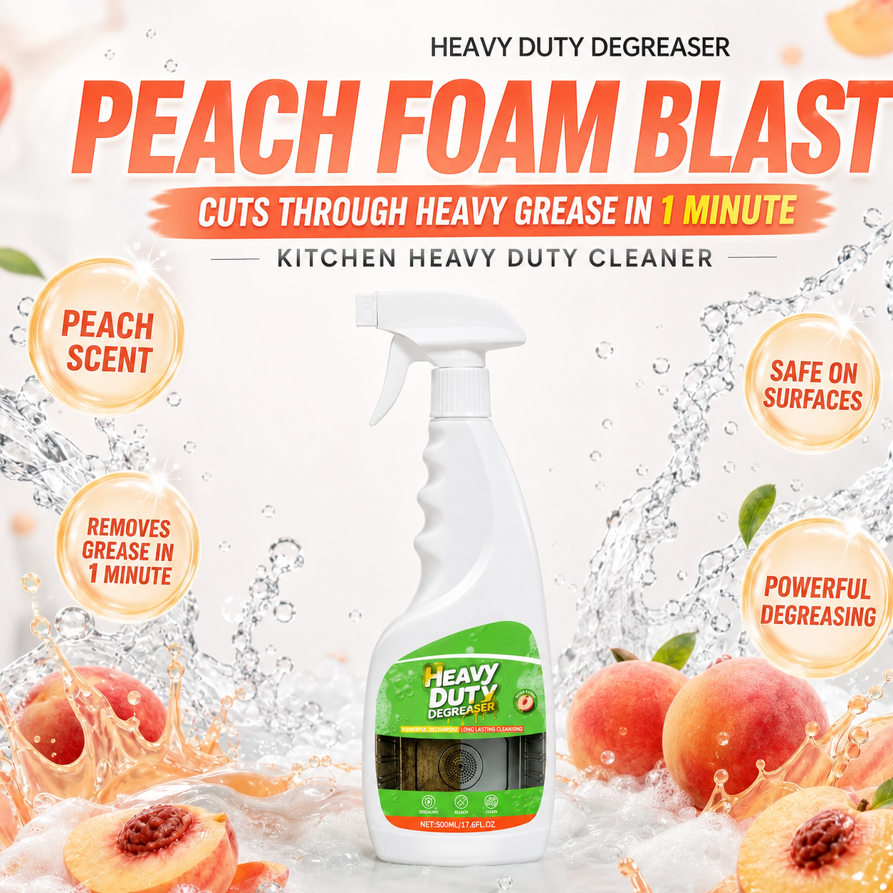 🍑 Heavy Duty Degreaser – Sweet Peach Foam Blast