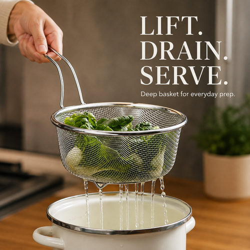 🥘 Fine-Mesh Strainer – Rinse · Strain · Blanch · Drain